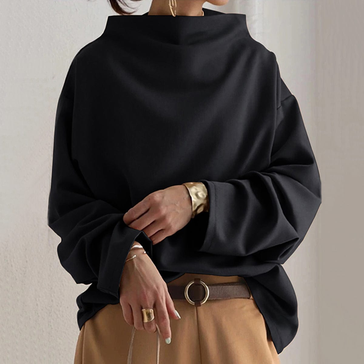 Mila | Women Relaxed Fit High Neck Long Sleeve Top