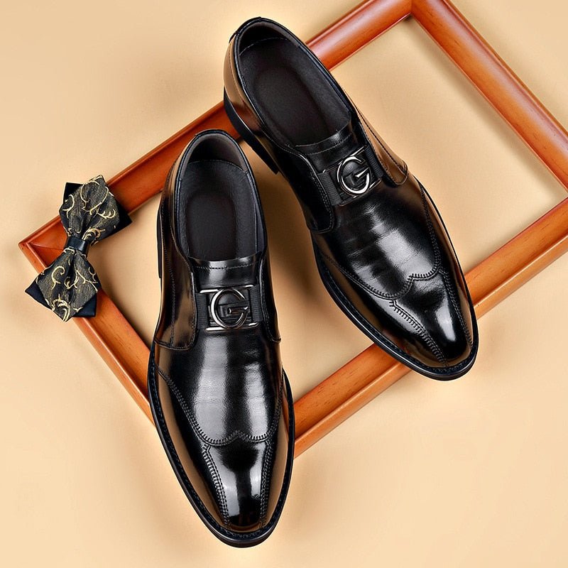 Men's Leather Shoes With Monk Strap And Buckle – Elegant Dress Shoes For The Office, Business, Parties, And Formal Occasions