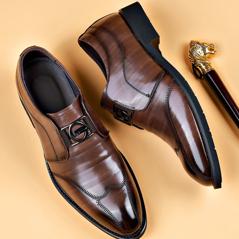Men's Leather Monk Strap Shoes With An Elegant Buckle Closure – Polished Dress Shoes For Business, The Office, And Festive Evenings
