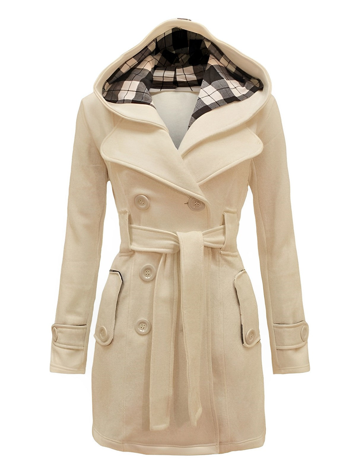 Elisabetta - Checked Coat with Hood and Belt