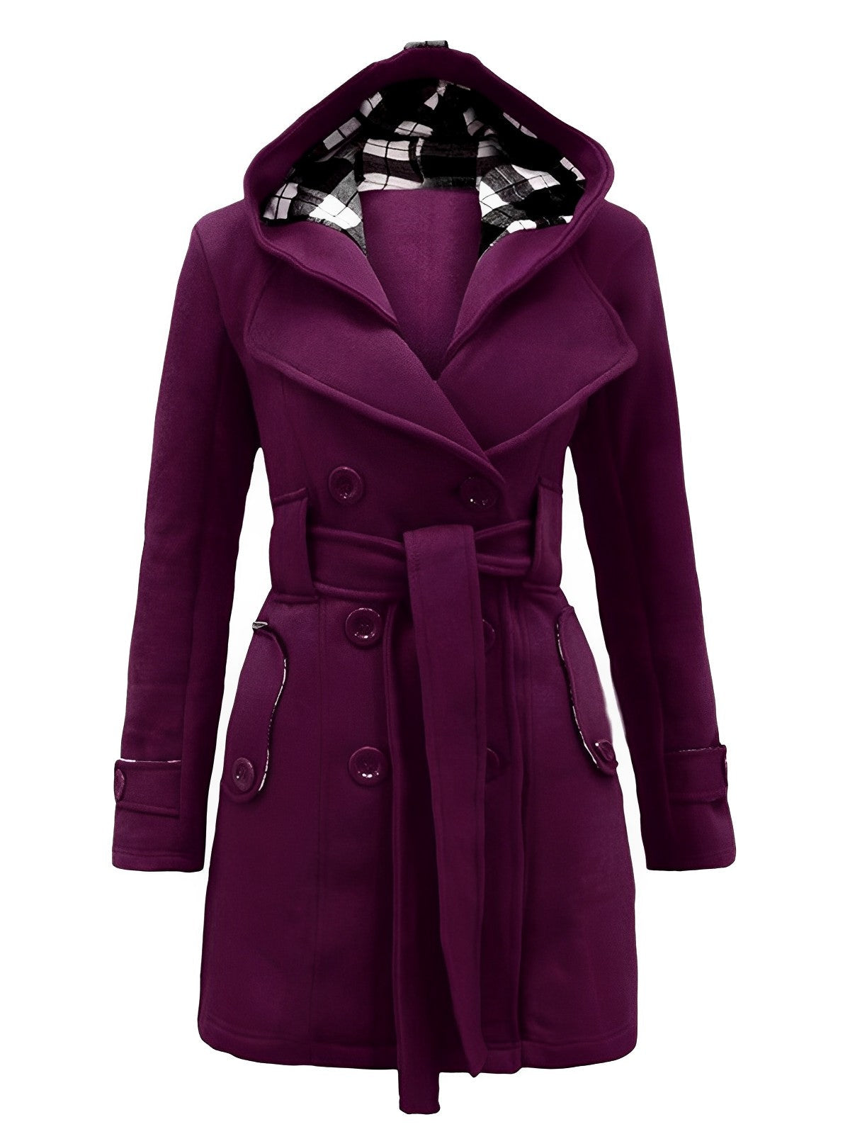 Elisabetta - Checked Coat with Hood and Belt