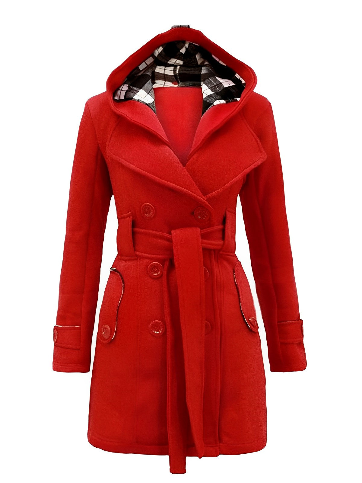 Elisabetta - Checked Coat with Hood and Belt