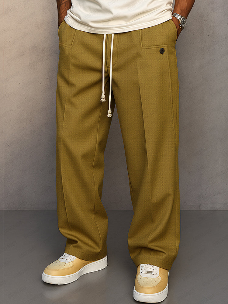 Men's Casual Pants With Wide Legs, A Pleated Design, And A Drawstring Waist – Relaxed Pants For Everyday Wear, Leisure, And Smart-casual Style