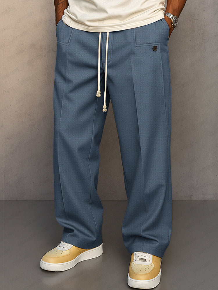 Men's Casual Pants With Wide Legs, A Pleated Design, And A Drawstring Waist – Relaxed Pants For Everyday Wear, Leisure, And Smart-casual Style