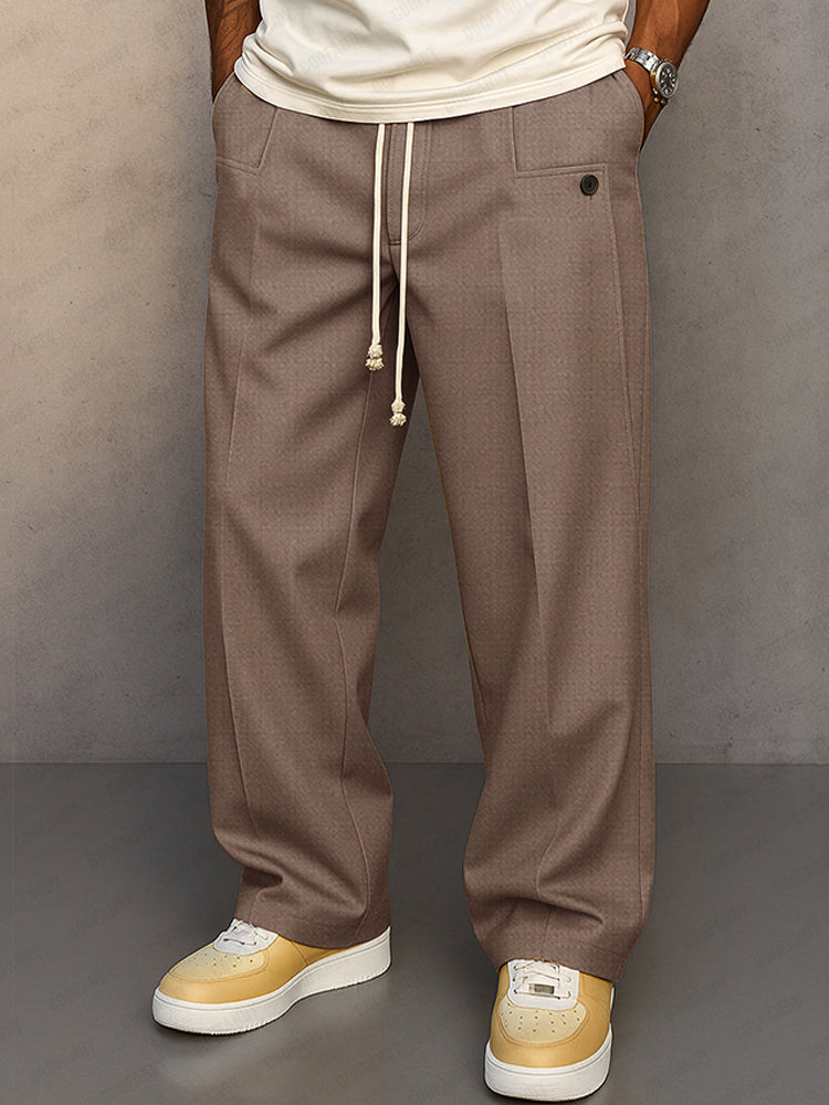 Men's Casual Pants With Wide Legs, A Pleated Design, And A Drawstring Waist – Relaxed Pants For Everyday Wear, Leisure, And Smart-casual Style