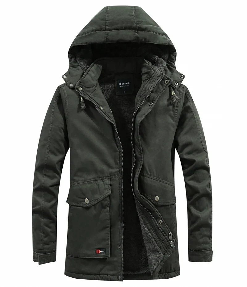 Men's Fleece-lined Winter Parka With A Hood And A Windproof Utility Design – Warm Outerwear For Cold Days, Everyday Wear, And Outdoor Use