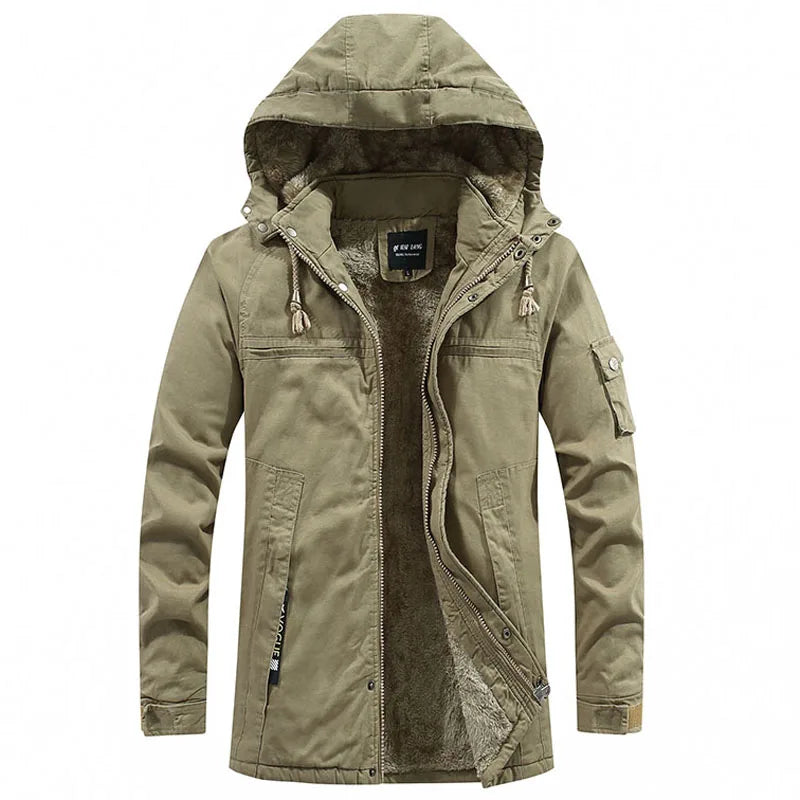 Men's Fleece-lined Winter Parka With A Hood And A Windproof Utility Design – Warm Outerwear For Cold Days, Everyday Wear, And Outdoor Use