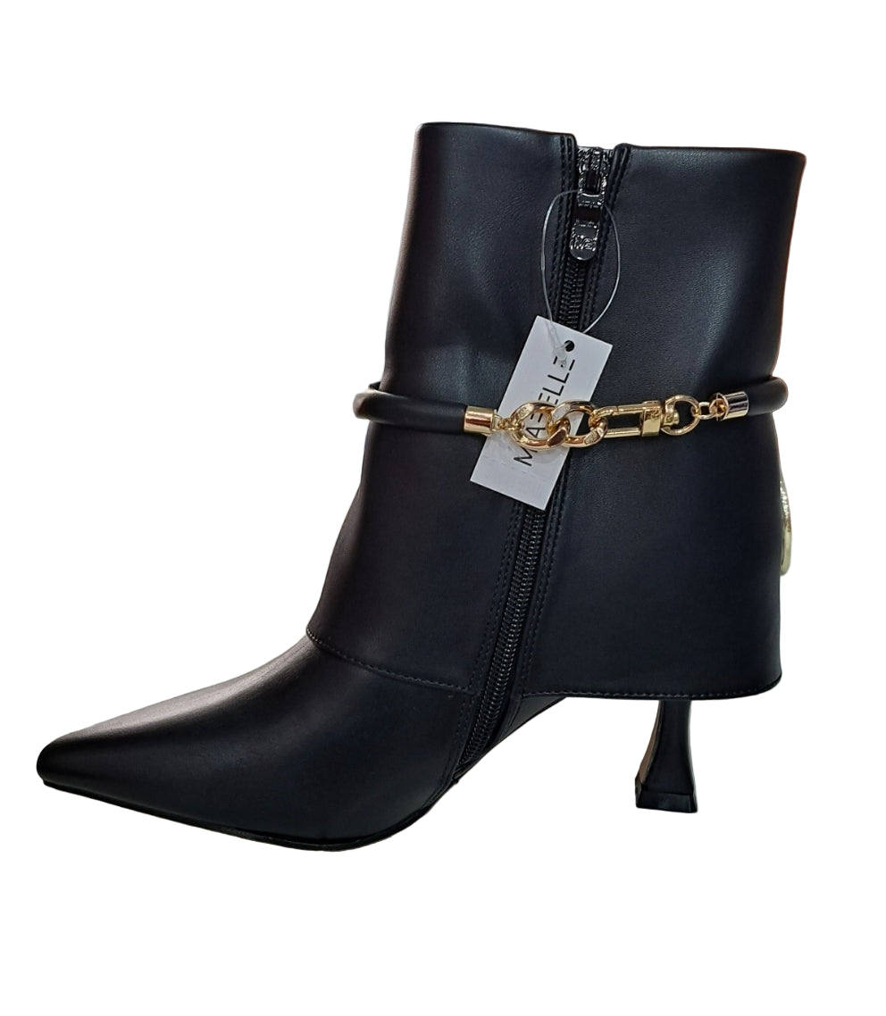 Oriana – Black Ankle Boots with Metallic Decoration and Cuff