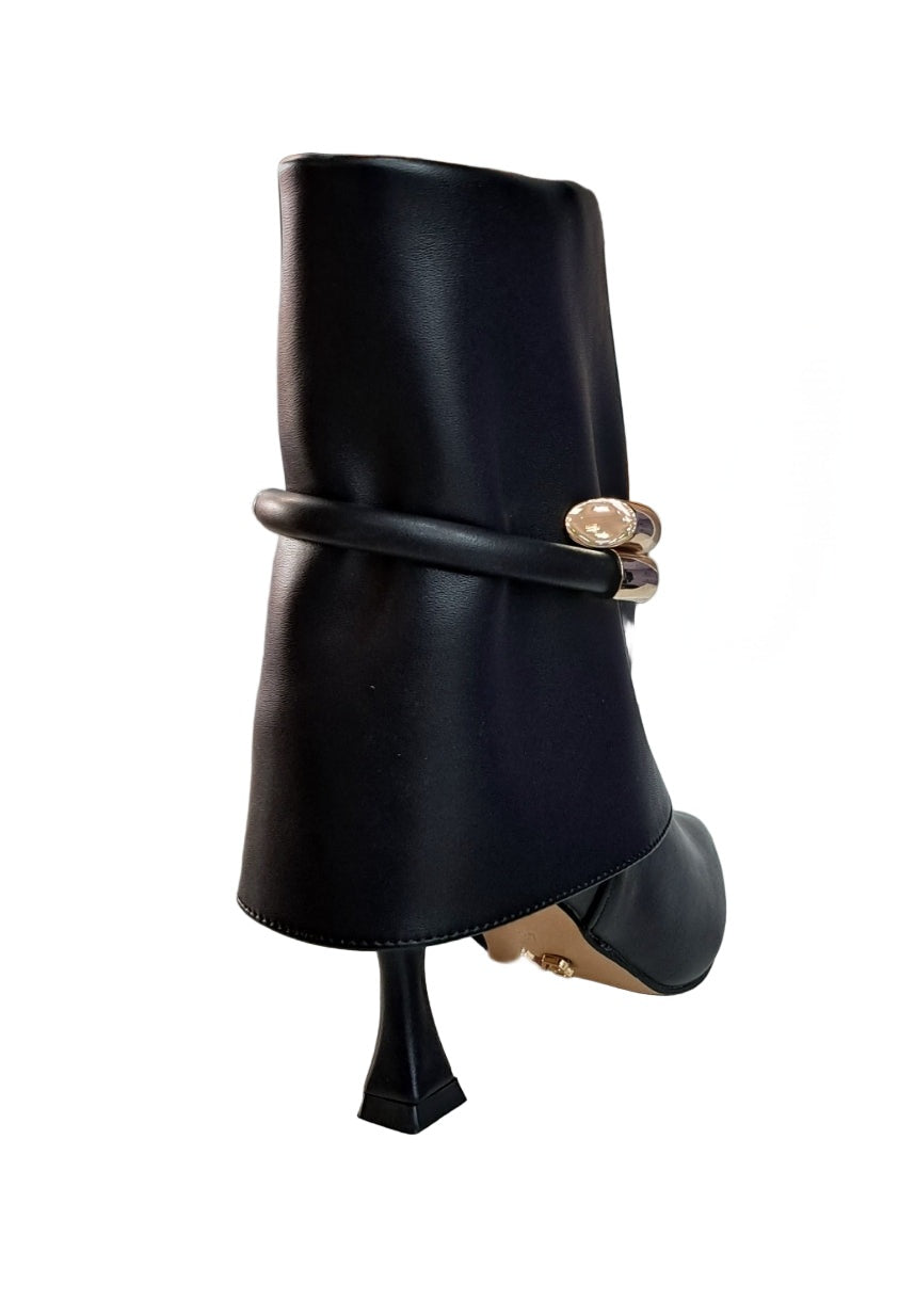 Oriana – Black Ankle Boots with Metallic Decoration and Cuff