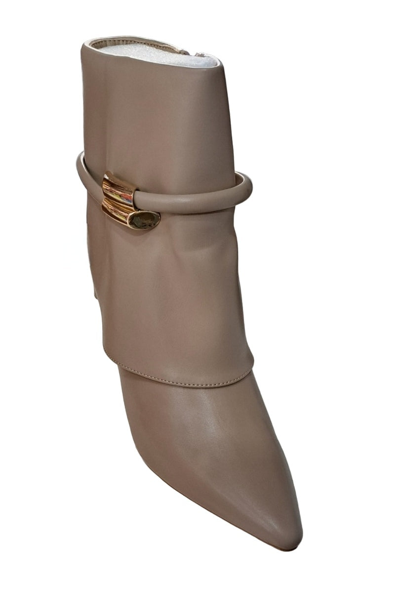 Oriana – Taupe Ankle Boots with Metallic Decoration and Cuff