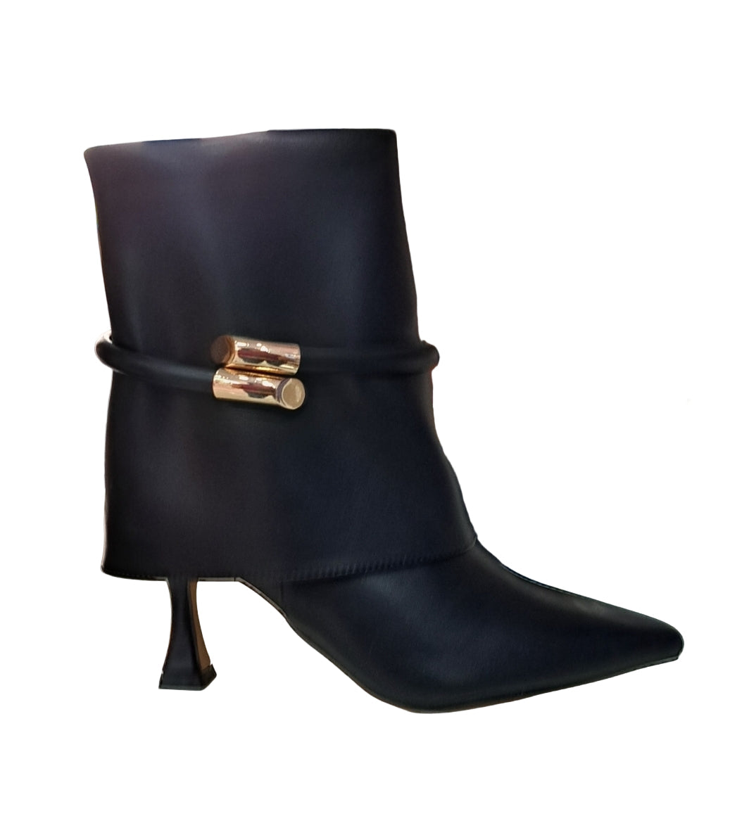 Oriana – Black Ankle Boots with Metallic Decoration and Cuff