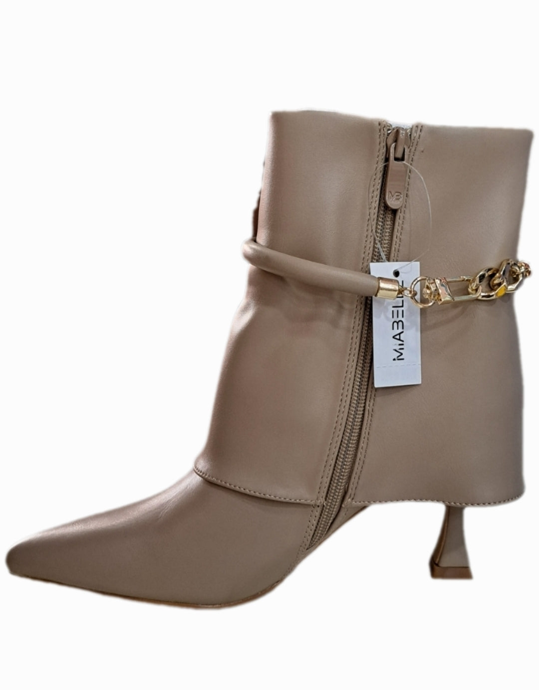 Oriana – Taupe Ankle Boots with Metallic Decoration and Cuff