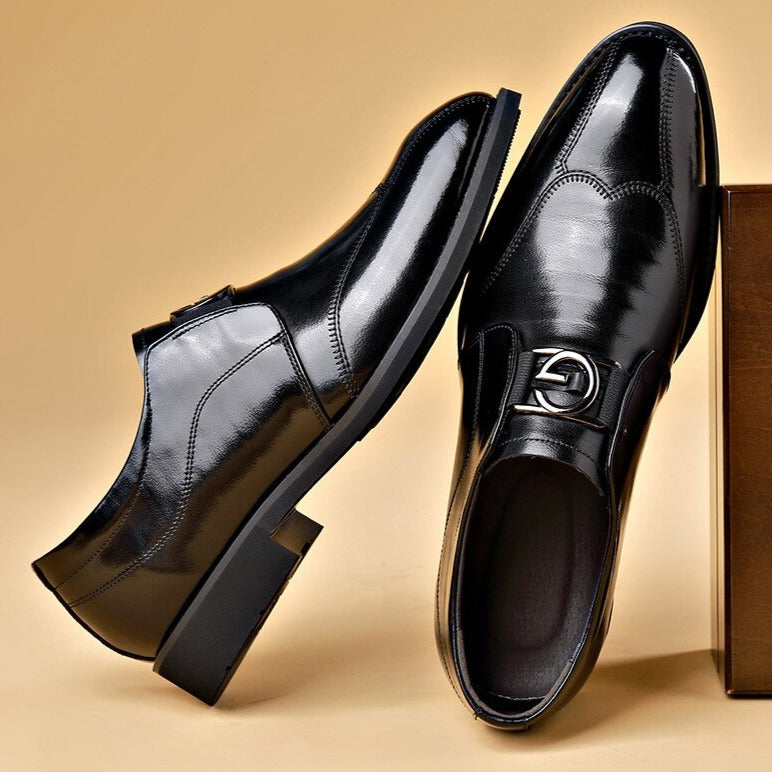 Men's Leather Shoes With Monk Strap And Buckle – Elegant Dress Shoes For The Office, Business, Parties, And Formal Occasions