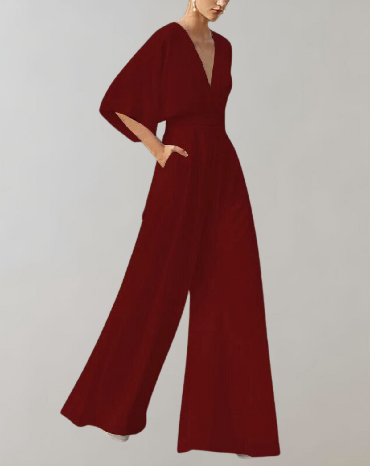 Women's Jumpsuit With A V-neck And Wide Legs—an Elegant, Flowing Design For Weddings And Summer Celebrations