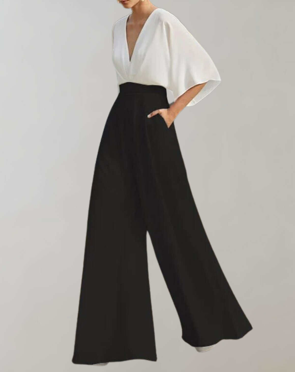 Women's Jumpsuit With A V-neck And Wide Legs—an Elegant, Flowing Design For Weddings And Summer Celebrations