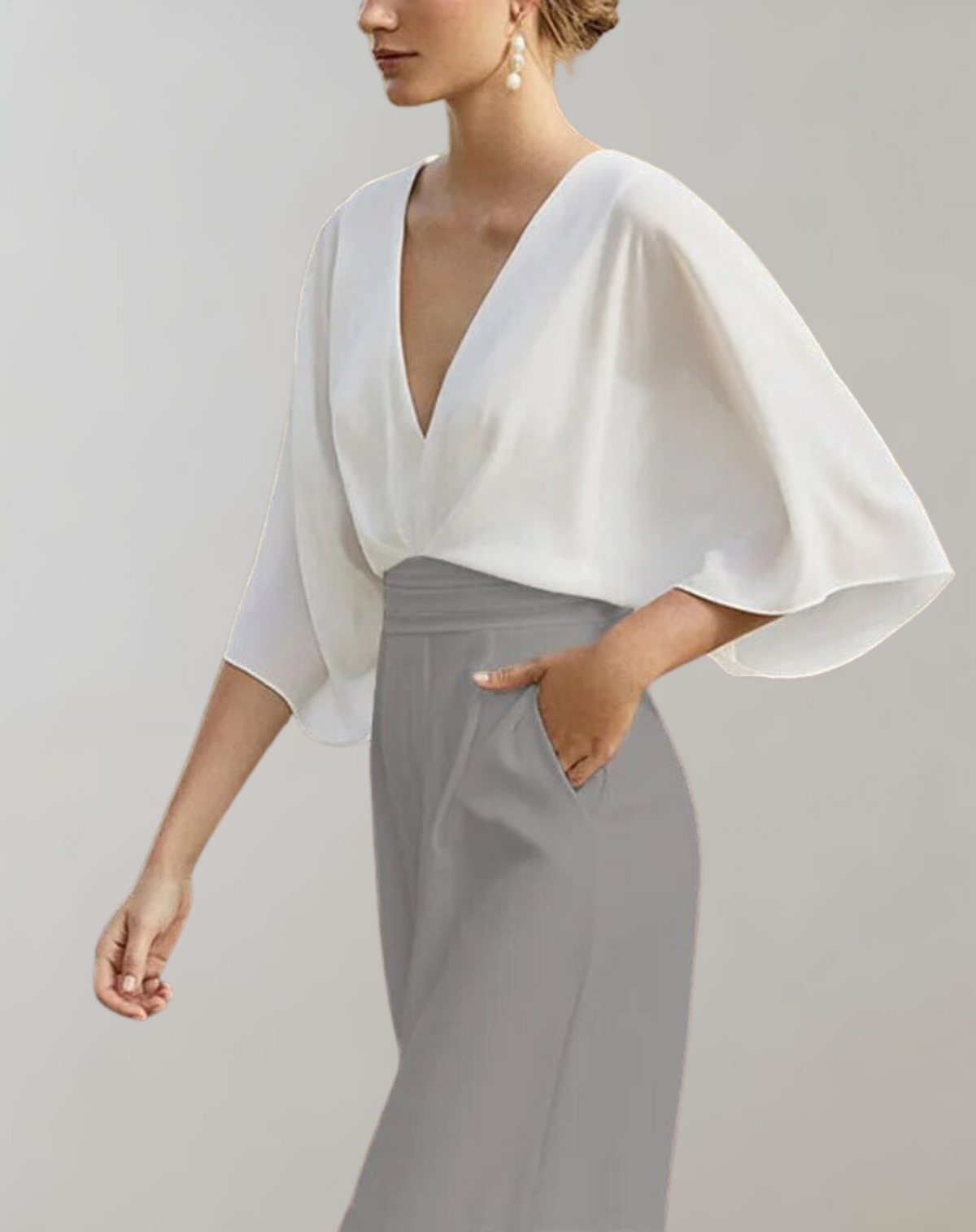 Women's Jumpsuit With A V-neck And Wide Legs—an Elegant, Flowing Design For Weddings And Summer Celebrations