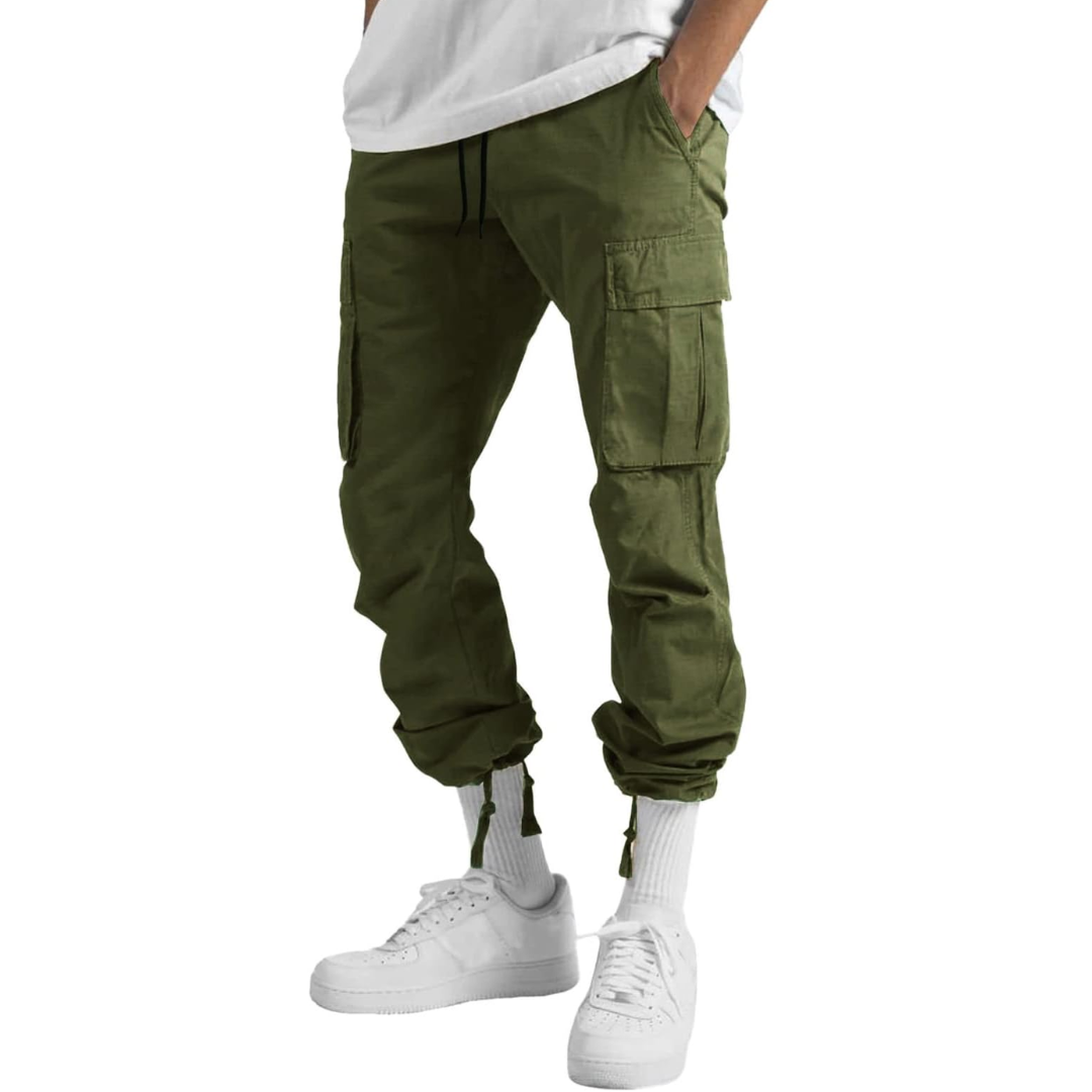 Men's Relaxed Cargo Trousers - Multi-pocket Utility Pants For Casual Streetwear And Everyday Wear