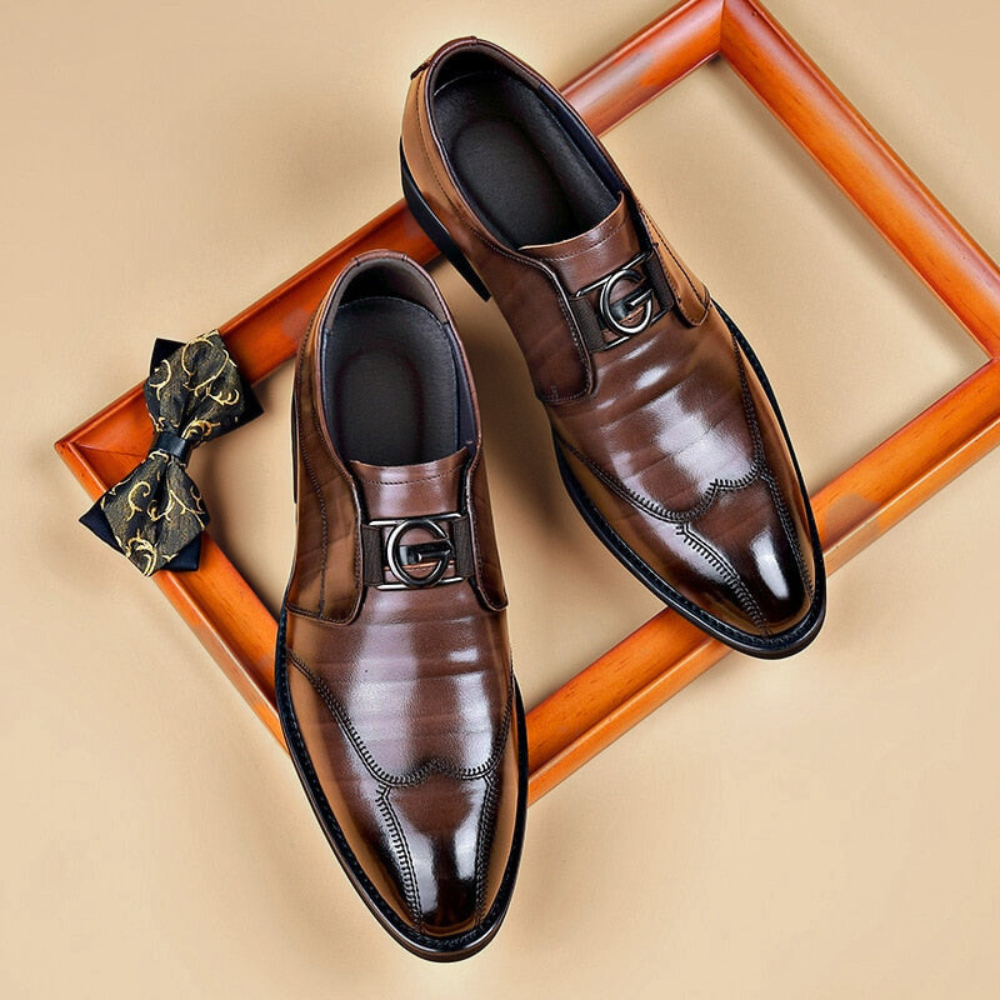 Men's Leather Monk Strap Shoes With An Elegant Buckle Closure – Polished Dress Shoes For Business, The Office, And Festive Evenings