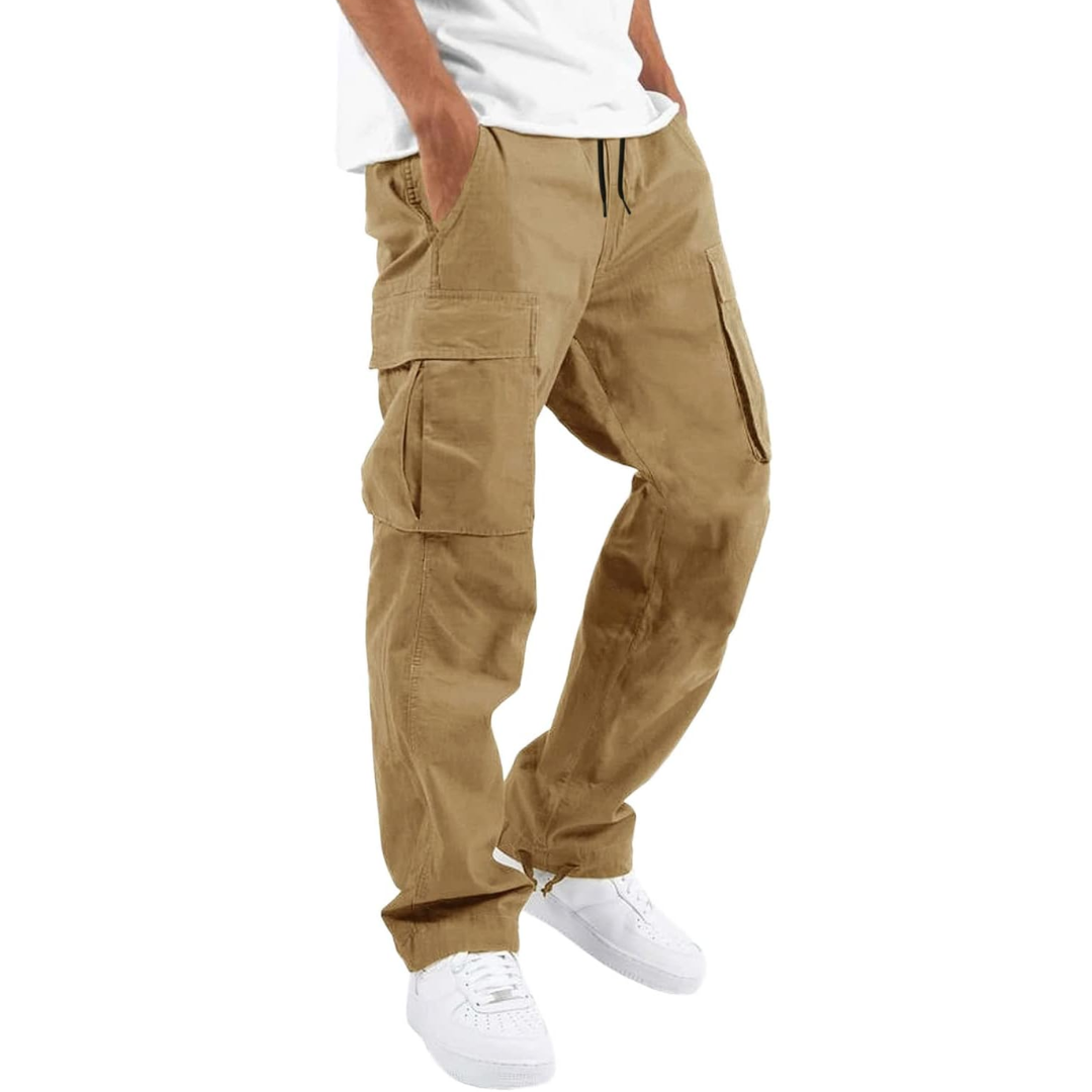 Men's Relaxed Cargo Trousers - Multi-pocket Utility Pants For Casual Streetwear And Everyday Wear