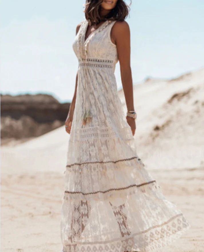 Aria | Women Boho Lace V-Neck Summer Maxi Dress