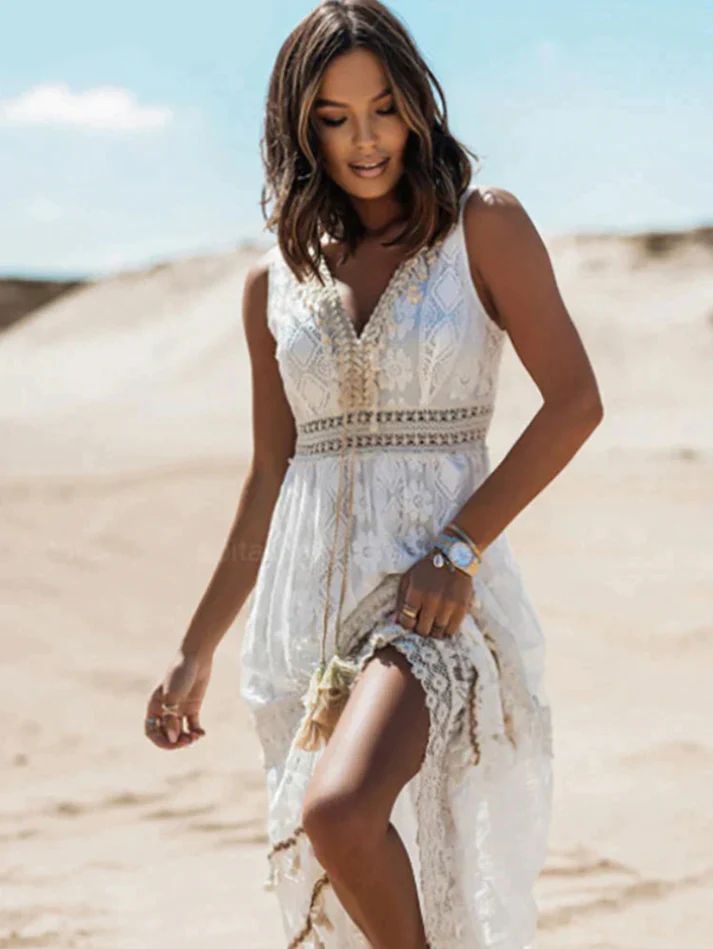Aria | Women Boho Lace V-Neck Summer Maxi Dress