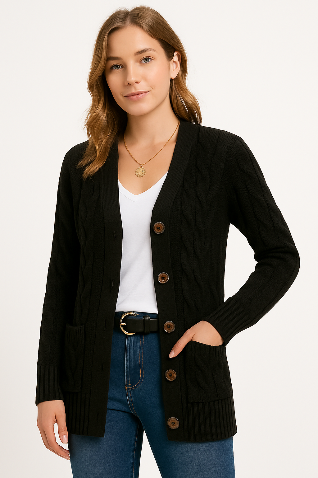 Luna | Women Cable Knit Cardigan with Buttons