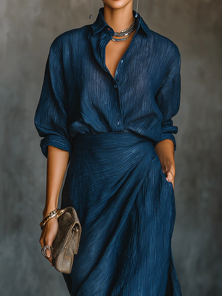 Daphne | Women Draped Shirt and Maxi Skirt Two Piece Set