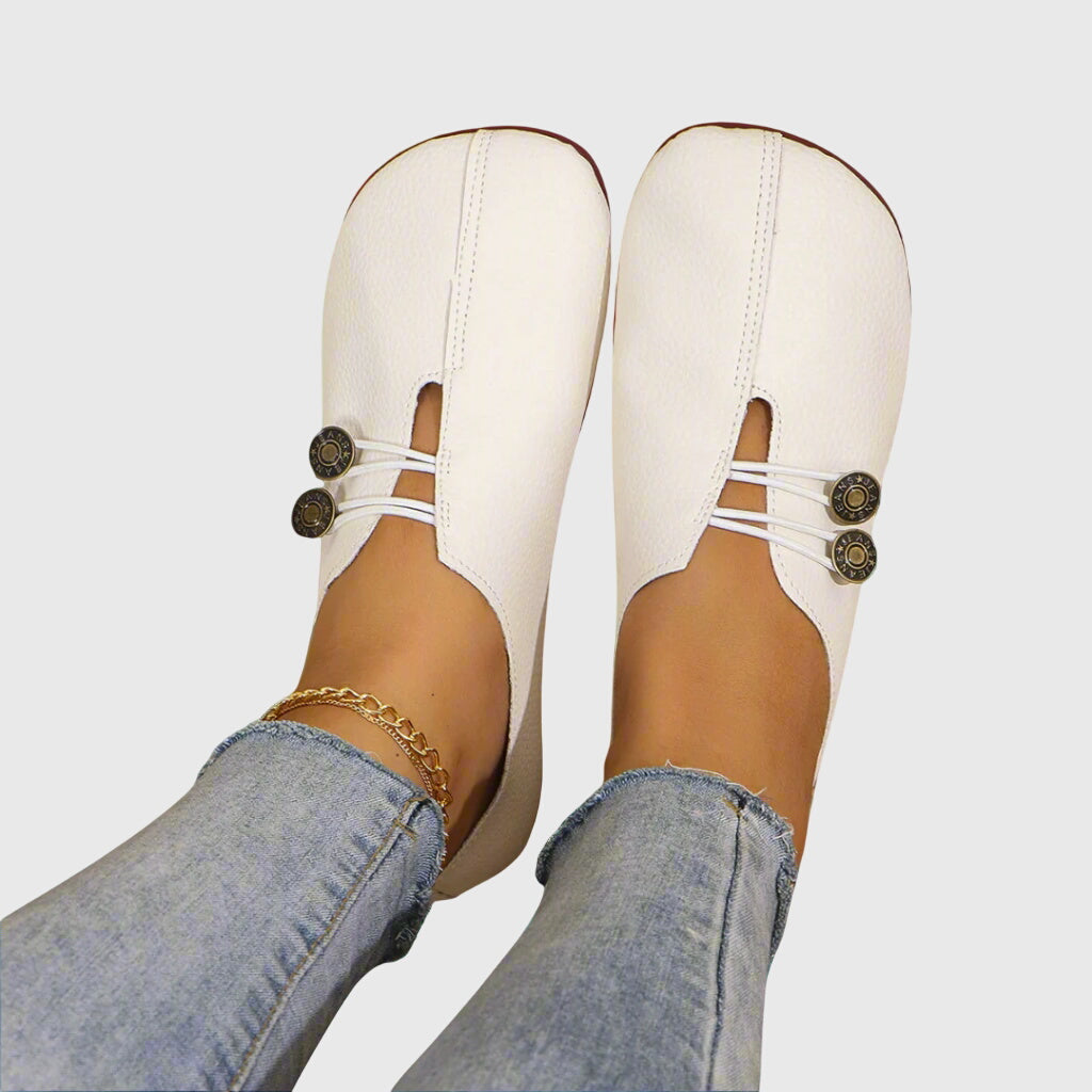 Mila | Women Brown Vintage Button Slip-On Flats