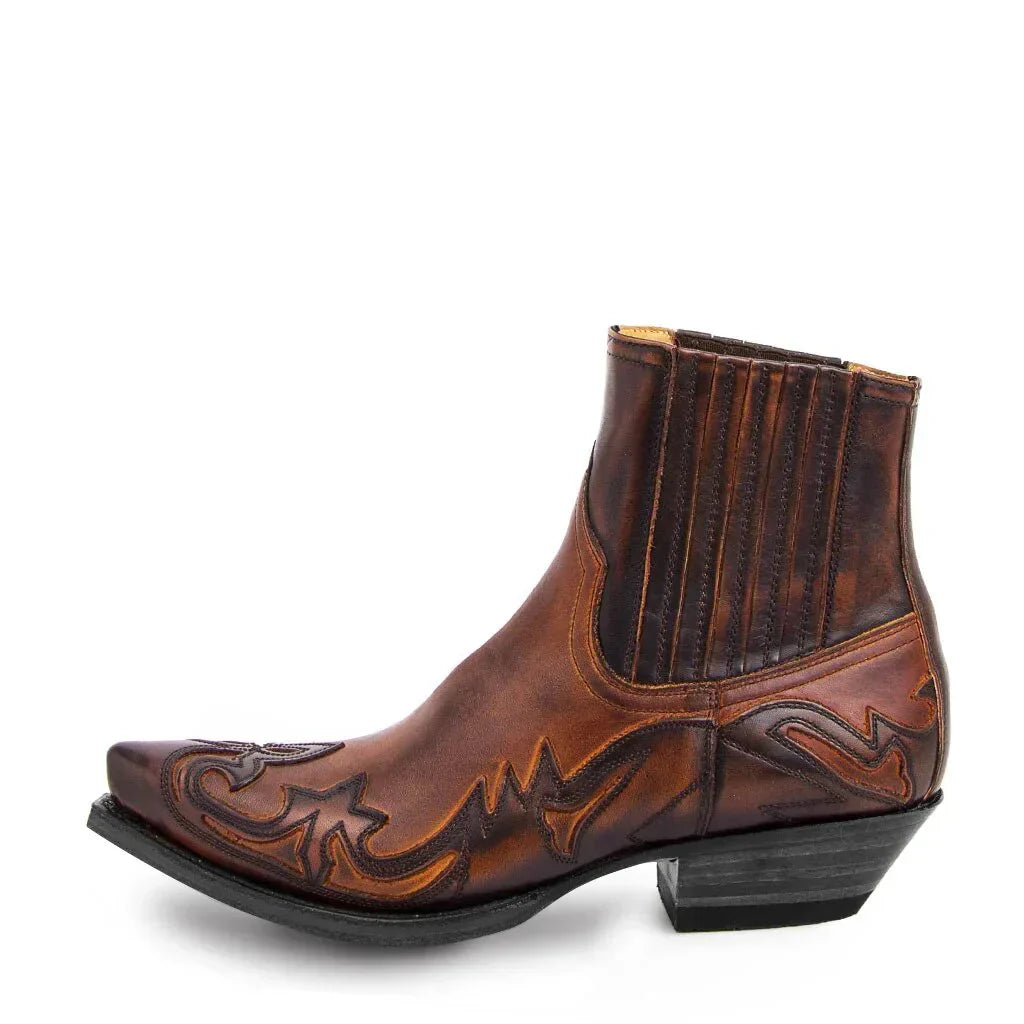 Men's Leather Cowboy Boots - Pointed Toe Western Ankle Boots For Classic Casual Wear