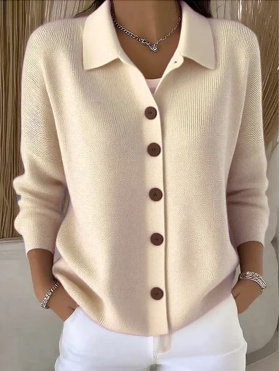Women's Knitted Cardigan With Button Closure And Relaxed Collar – A Soft And Versatile Cardigan For Everyday Wear, The Office, And Layered Looks