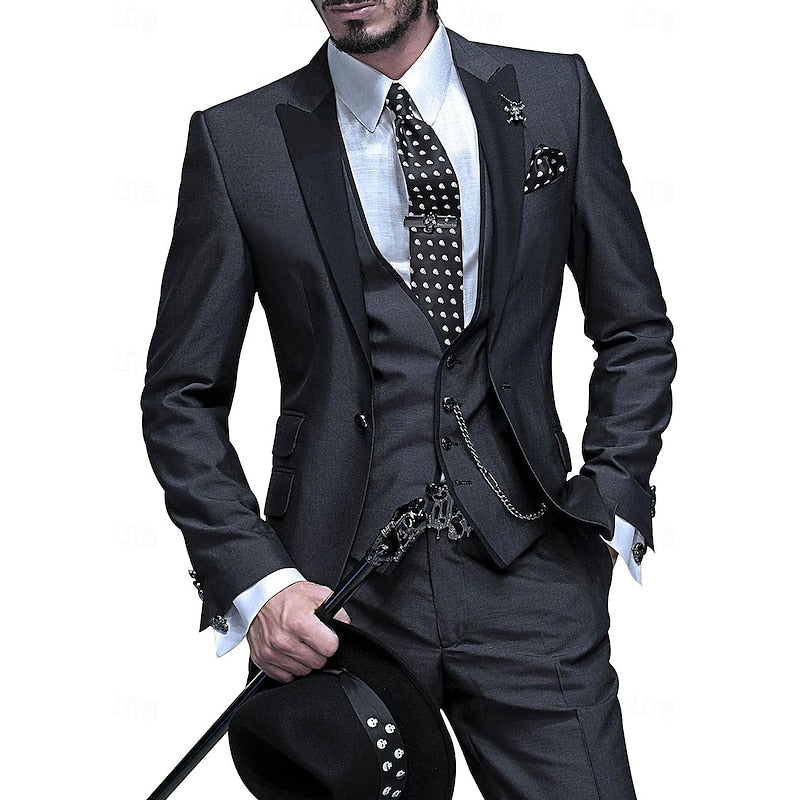Men's Elegant Three-piece Tailored Suit Set - Formal Occasion Wear For Weddings And Special Events