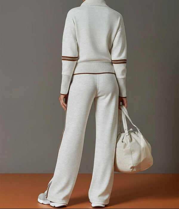 Women's Half-zip Lounge Set With Soft Stretch Fabric And Wide Legs – A Comfortable Travel Set For Everyday Wear, Relaxation, And Leisure