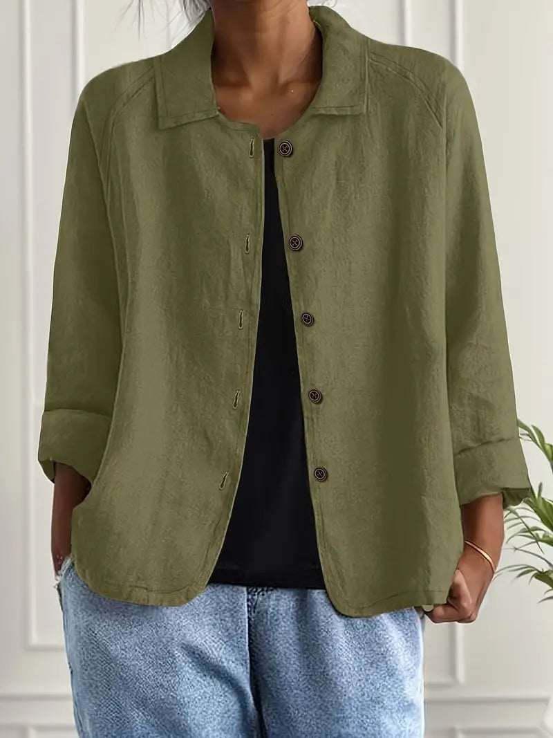 Women's Lightweight Button-front Jacket - Relaxed Fit Casual Outerwear For Spring And Summer