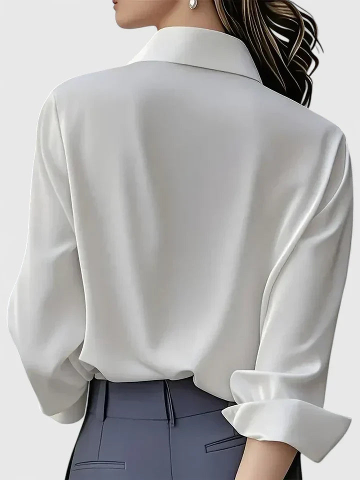 Women's Satin Long-sleeve Blouse - Polished Office And Smart Casual Shirt For Everyday Wear