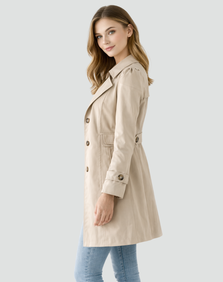 Women's Tailored Trench Coat - Classic Lapel Mid-length Jacket For Timeless Everyday Wear