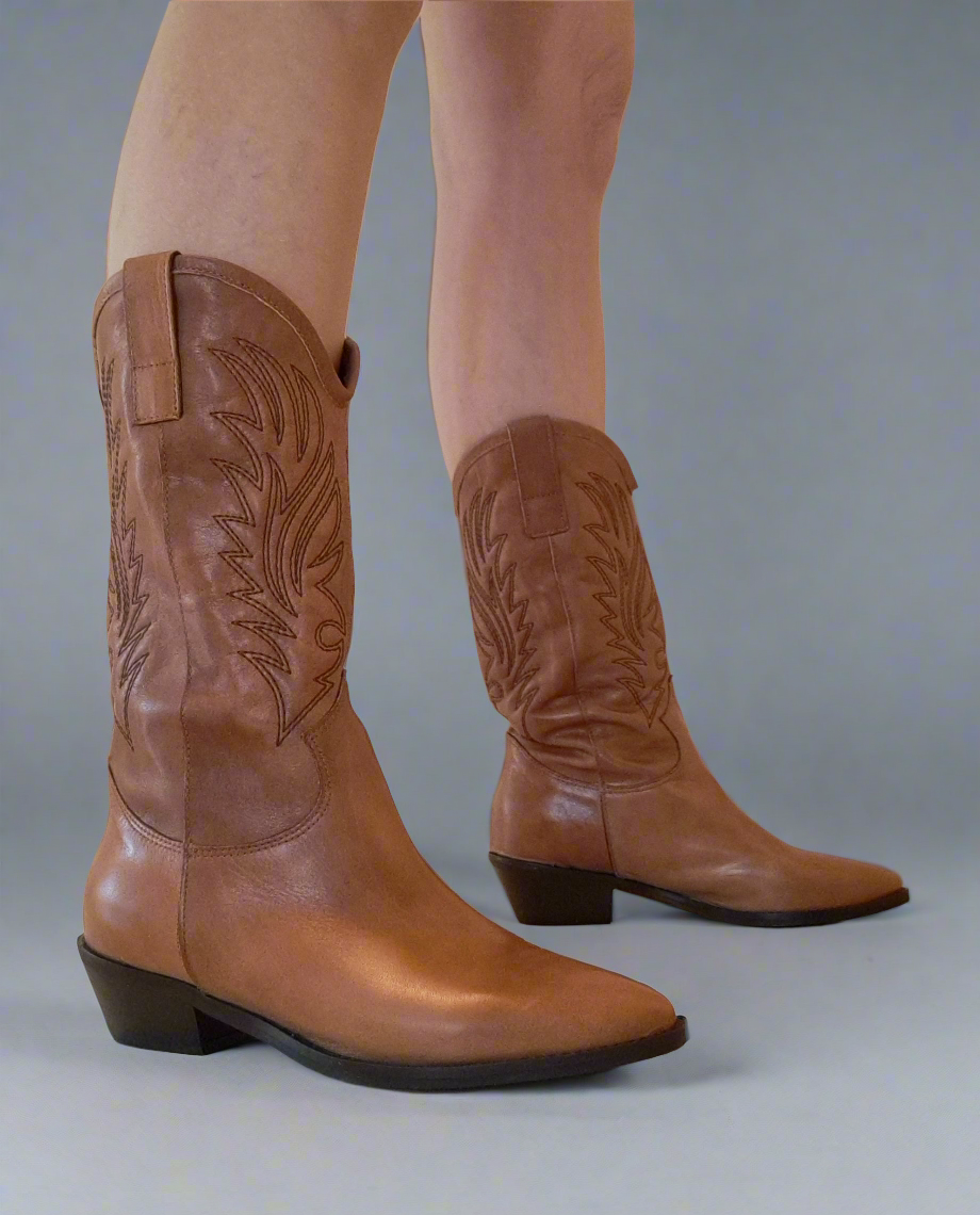 Faustine - Mid Calf Cowboy Boots for Women in Tan