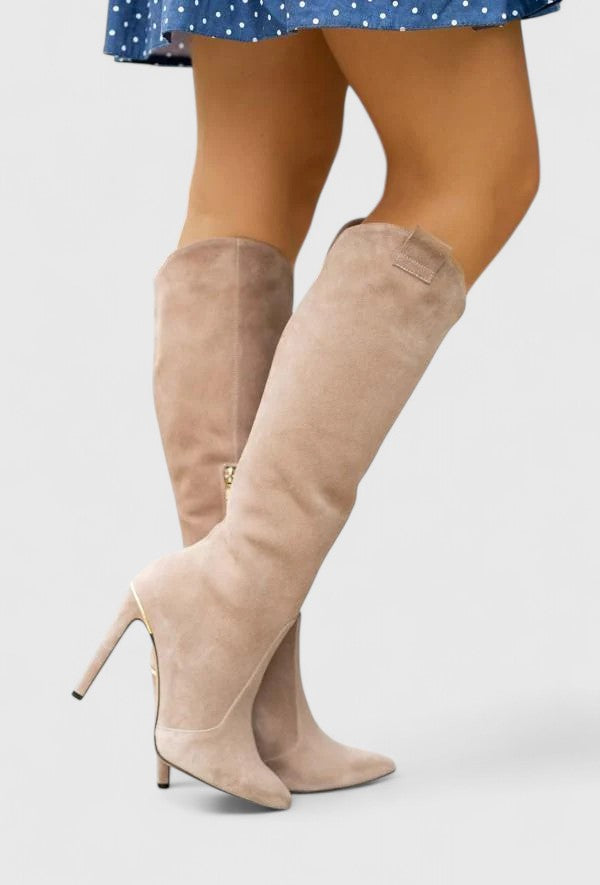 Elara | Women Knee High Pointed Toe Heeled Boots