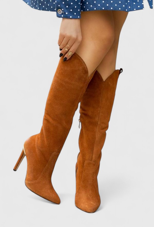 Elara | Women Knee High Pointed Toe Heeled Boots