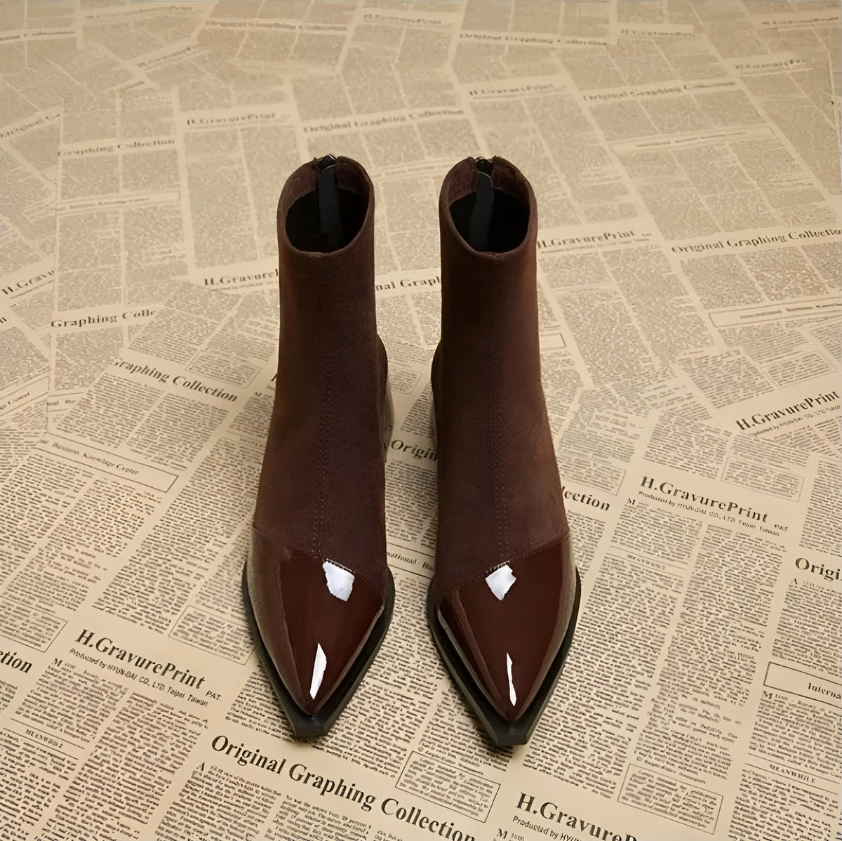 Women's Ankle Boots With A Pointed Toe, Patent Leather Details, And A Block Heel – Elegant Boots For Fall, Winter, The Office, And Special Occasions