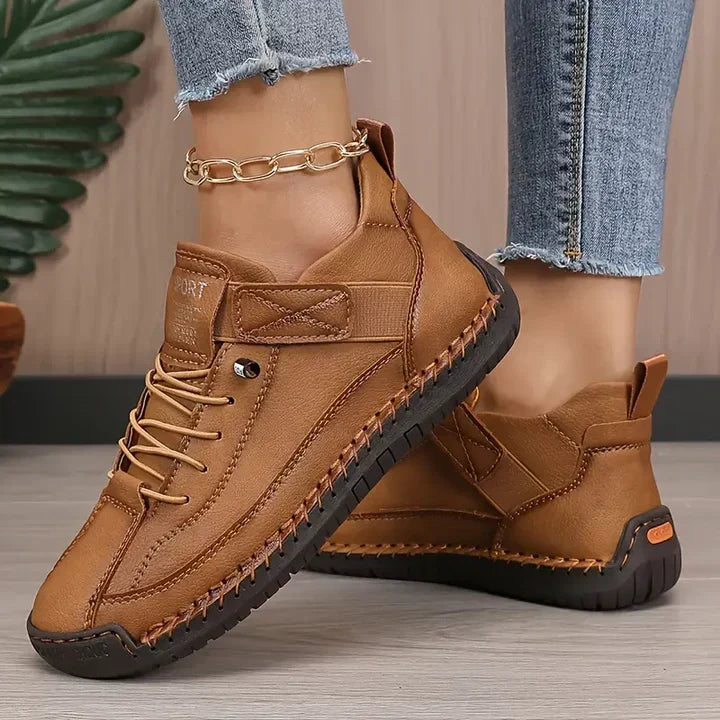 Women's Orthopedic Leather Sneakers - Comfortable Everyday Walking Shoes For Casual Wear