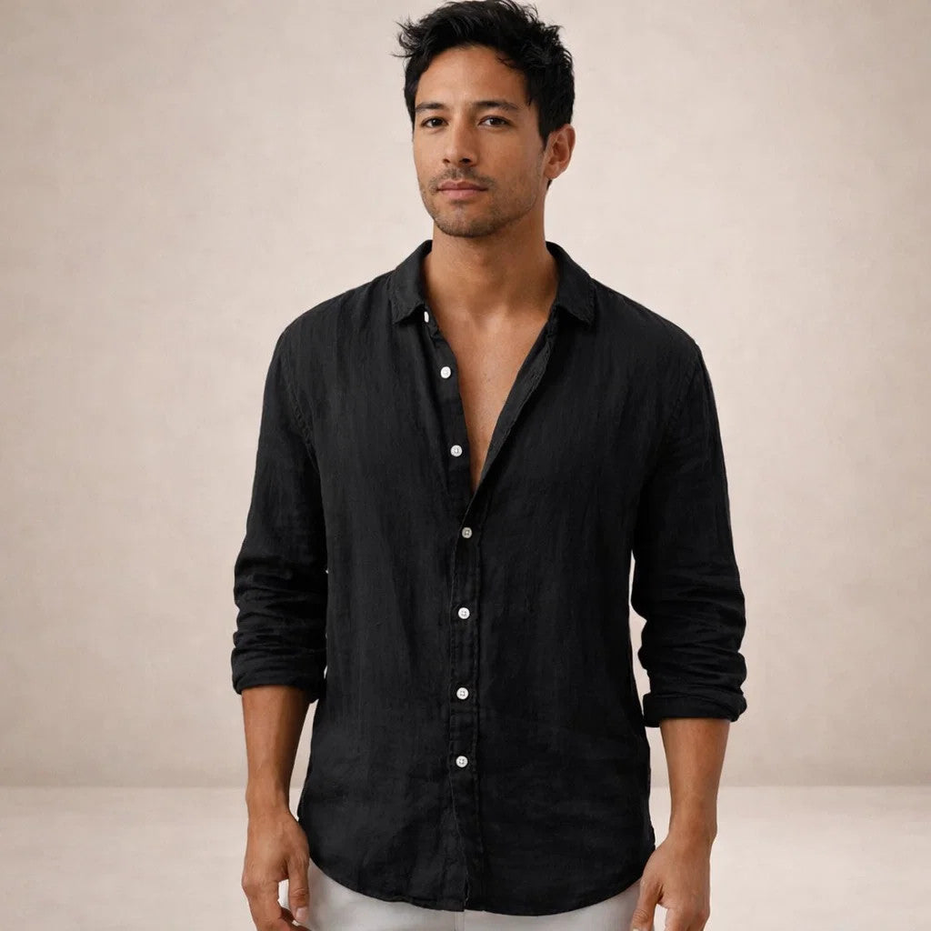 Men's Regular Fit Linen Button-Down Shirt - Casual Summer Shirt for Everyday Wear