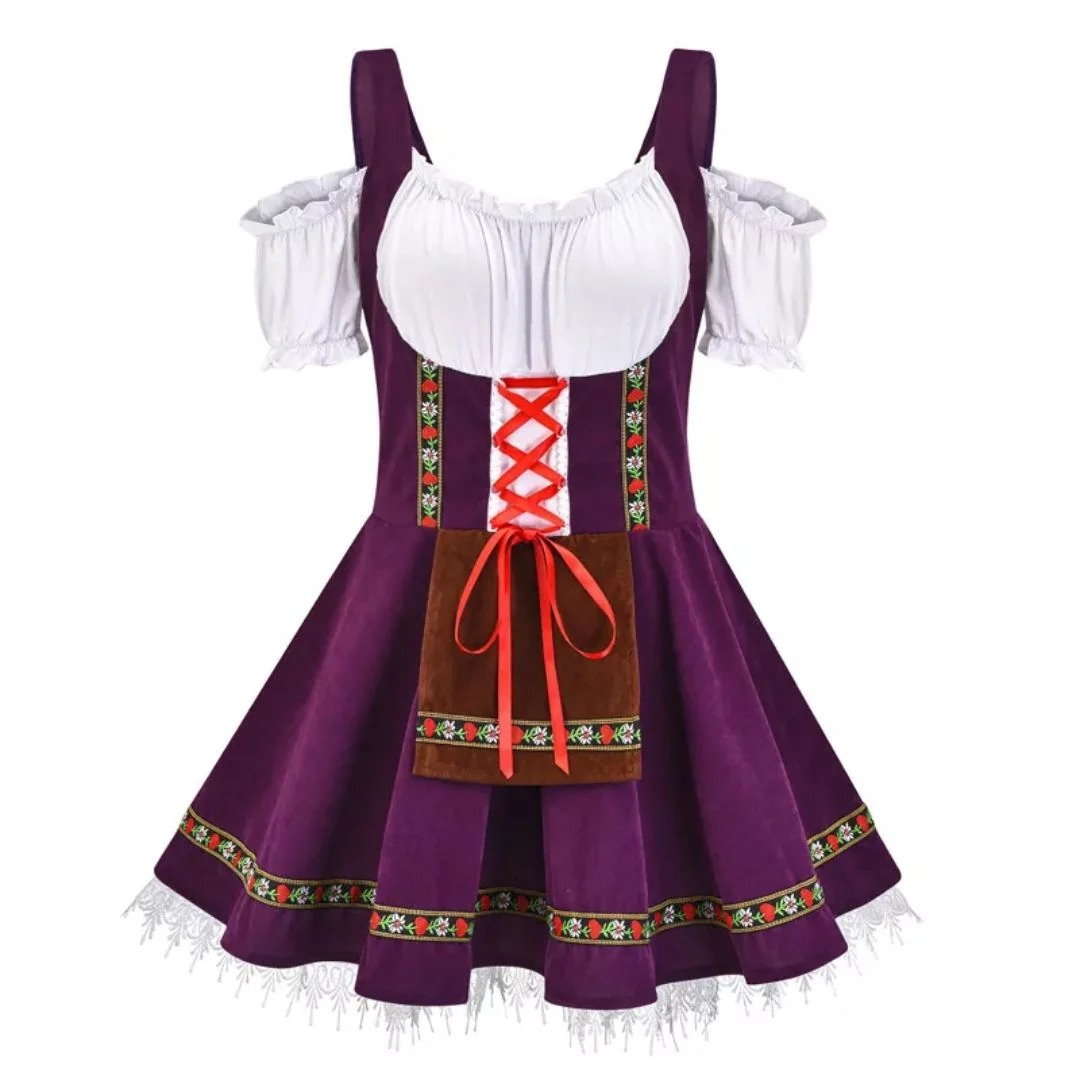 Women's Folk-inspired Dirndl Dress With An Off-the-shoulder Design And Decorative Apron – Festive Dress For Oktoberfest, Festivals, And Special Occasions