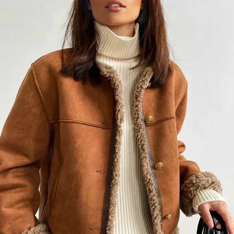 Women's Jacket In Genuine Sheepskin With Shearling Lining – Elegant Transitional Jacket For Fall, Winter, And Everyday Wear