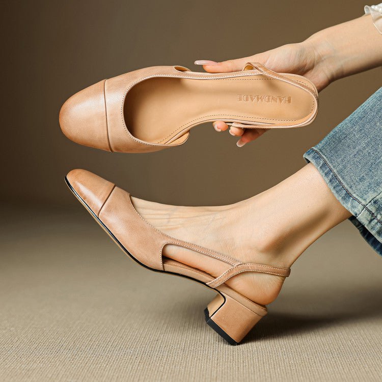 Women's Genuine Leather Slingback Pumps With A Cushioned Block Heel – Elegant Shoes For The Office, Parties, Evening Wear, And Special Occasions