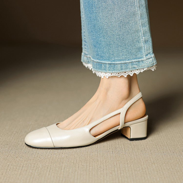 Women's Genuine Leather Slingback Pumps With A Cushioned Block Heel – Elegant Shoes For The Office, Parties, Evening Wear, And Special Occasions