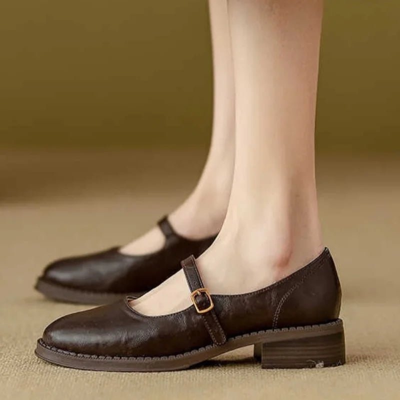 Women's Leather Mary Jane Shoes With A Low Block Heel And Cushioned Sole – Comfortable Shoes For The Office, Everyday Wear, And Smart-casual Style
