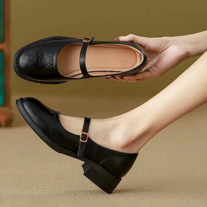 Women's Leather Mary Jane Shoes With A Low Block Heel And Cushioned Sole – Comfortable Shoes For The Office, Everyday Wear, And Smart-casual Style