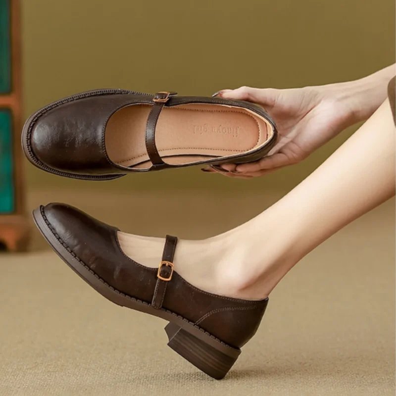 Women's Leather Mary Jane Shoes With A Low Block Heel And Cushioned Sole – Comfortable Shoes For The Office, Everyday Wear, And Smart-casual Style