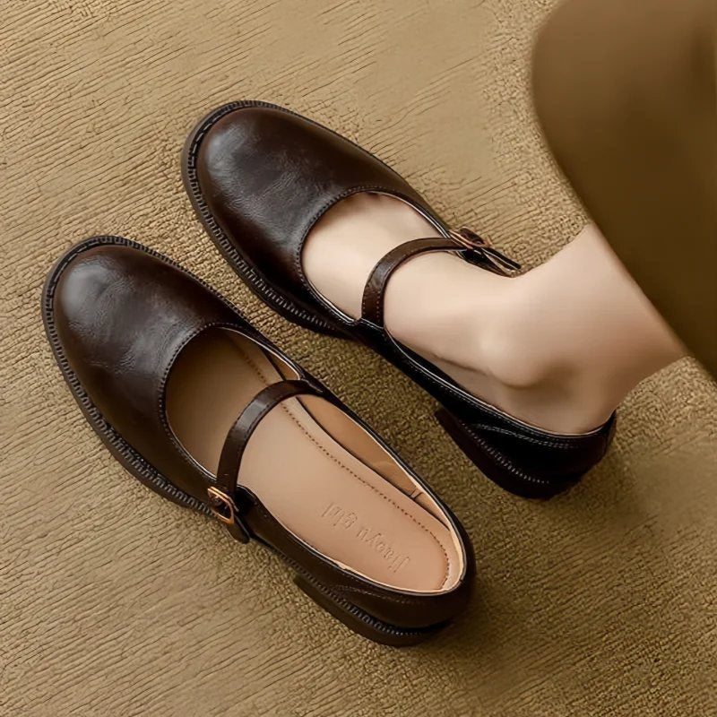 Women's Leather Mary Jane Shoes With A Low Block Heel And Cushioned Sole – Comfortable Shoes For The Office, Everyday Wear, And Smart-casual Style