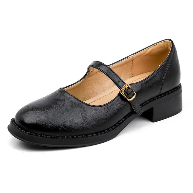 Women's Leather Mary Jane Shoes With A Low Block Heel And Cushioned Sole – Comfortable Shoes For The Office, Everyday Wear, And Smart-casual Style
